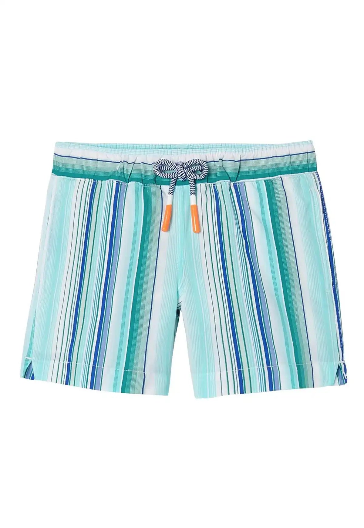 Boys' striped swim shorts in turquoise and blue, Lison Paris beachwear collection