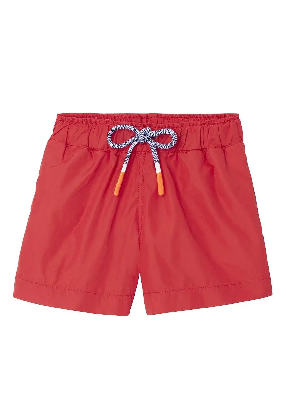 Red boys’ swim shorts with blue drawstring, Lison Paris UV-protection beachwear