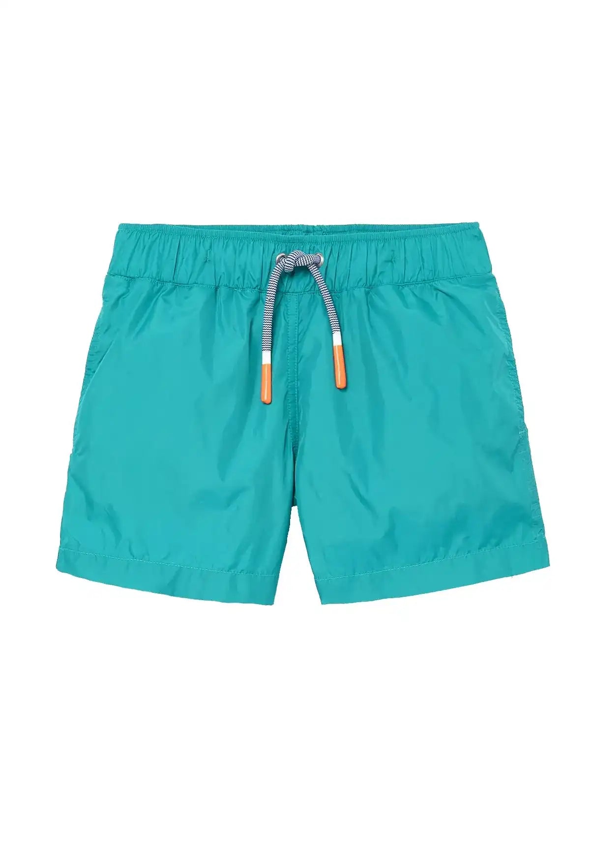 Green boys' swim shorts with drawstring, Lison Paris beachwear, recycled fabric.