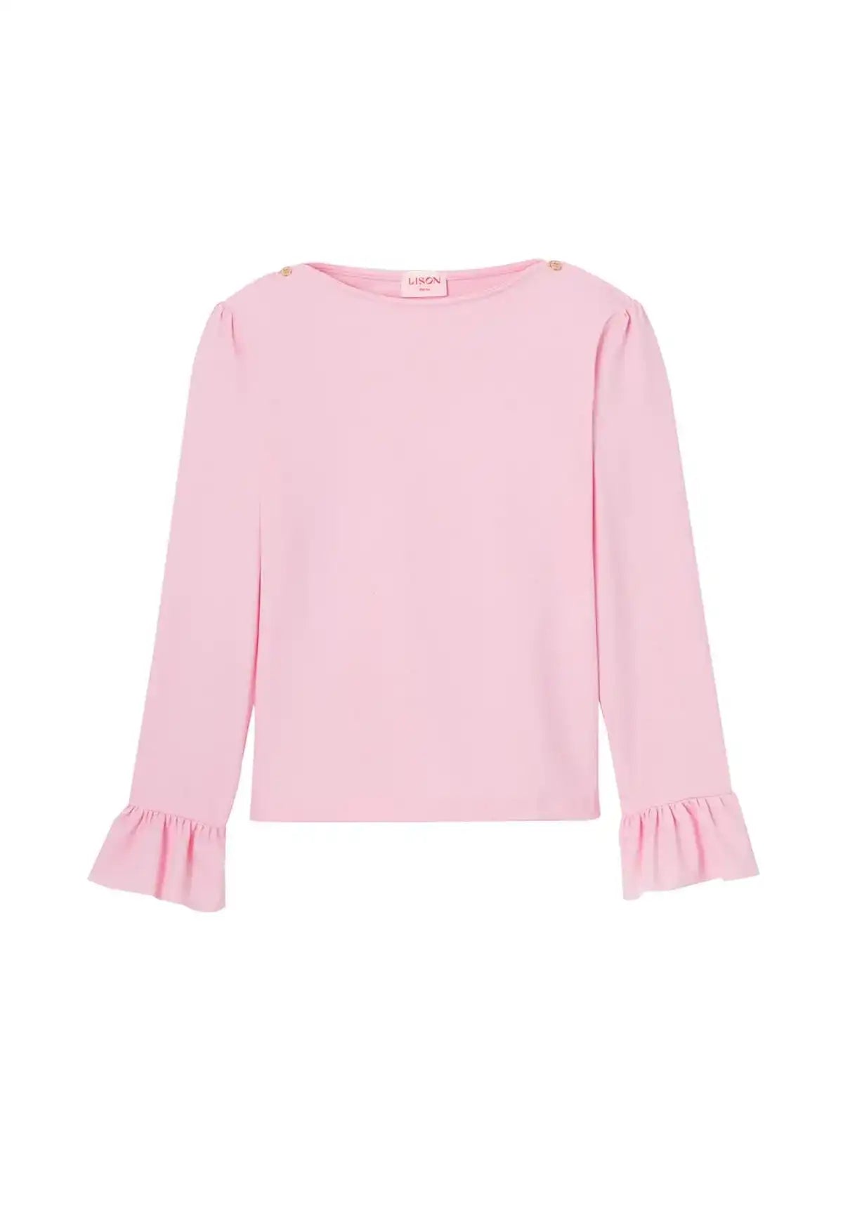Lison Paris pale pink girls' long-sleeve anti-UV t-shirt with ruffled cuffs