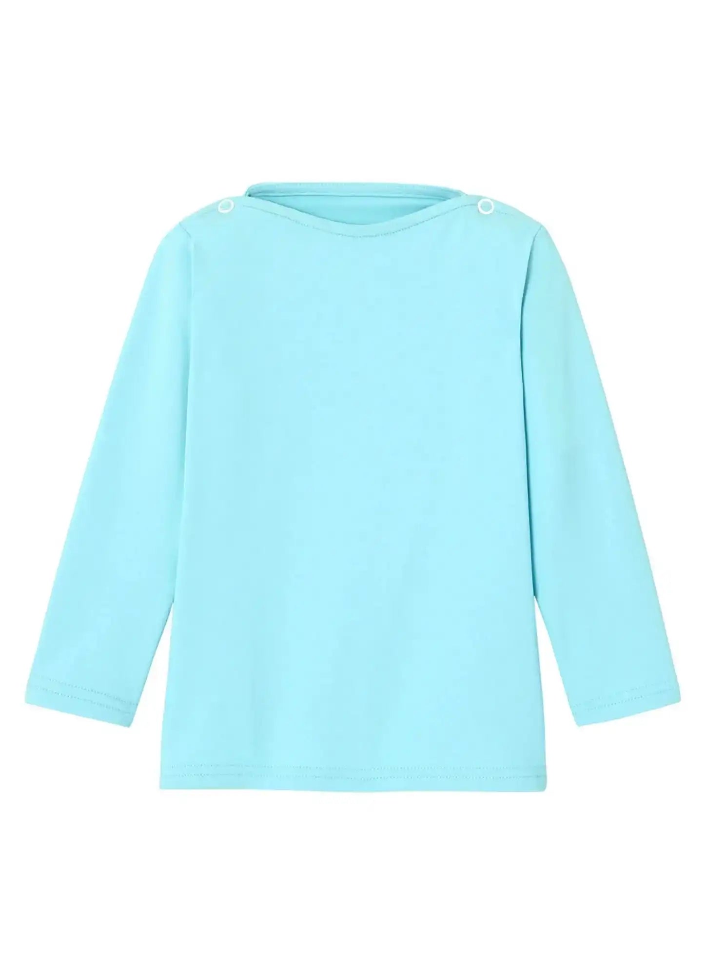 Boys' aqua blue anti-UV long sleeve T-shirt from Lison Paris, recycled fabric beachwear.