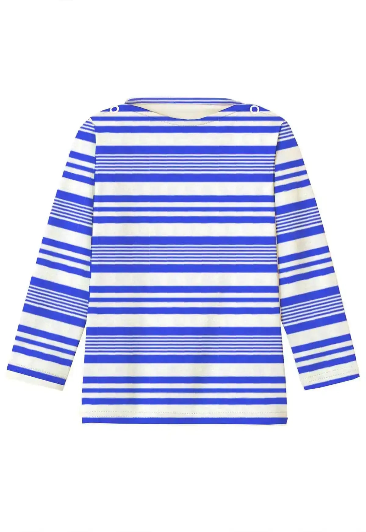 Boys' UV protection long sleeve blue and white striped t-shirt, back view
