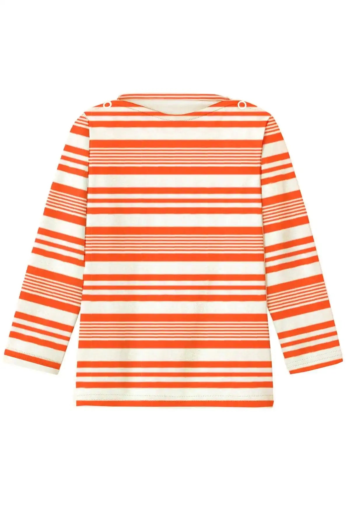 Boys' anti-UV orange striped long sleeve T-shirt by Lison Paris, beachwear collection.