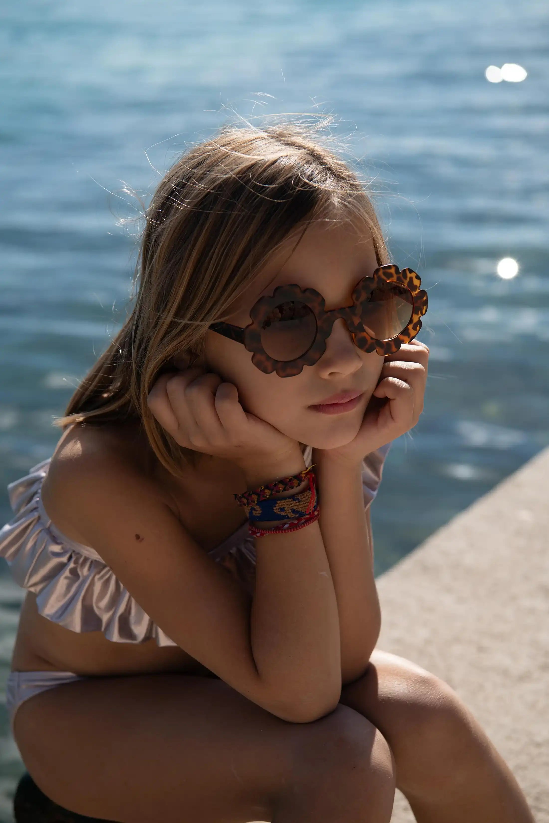 Girls' one-shoulder swimsuit, iridescent champagne | VENUS 2P