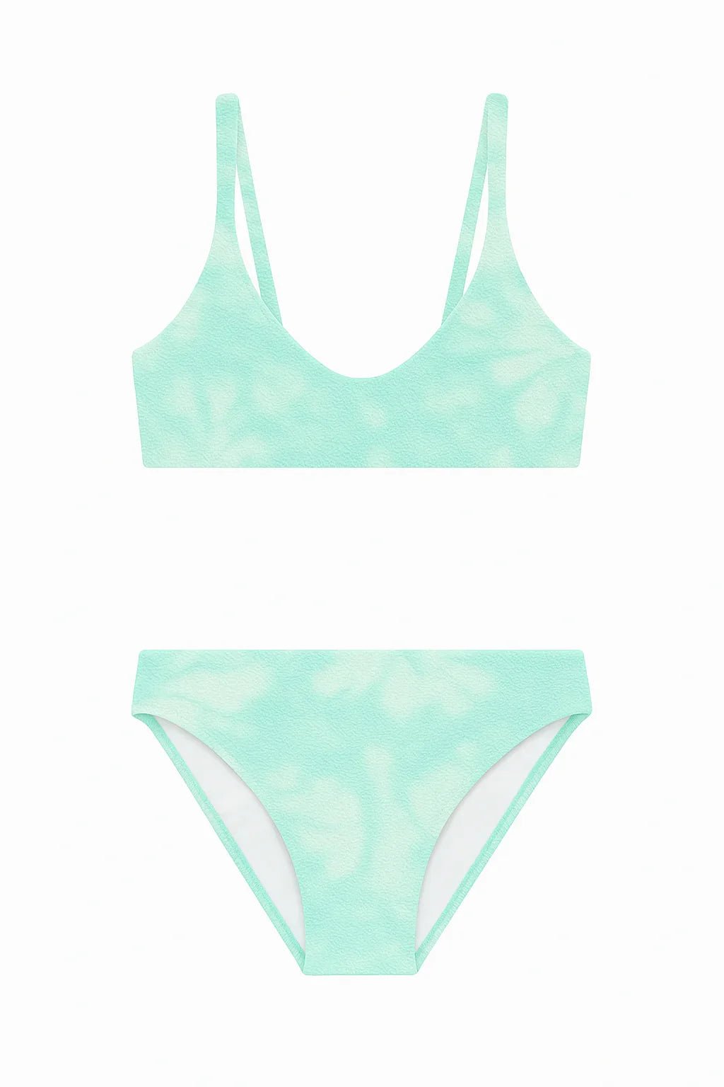 Girls' two-piece aqua tie-dye bikini set with scoop neck top and matching bottoms