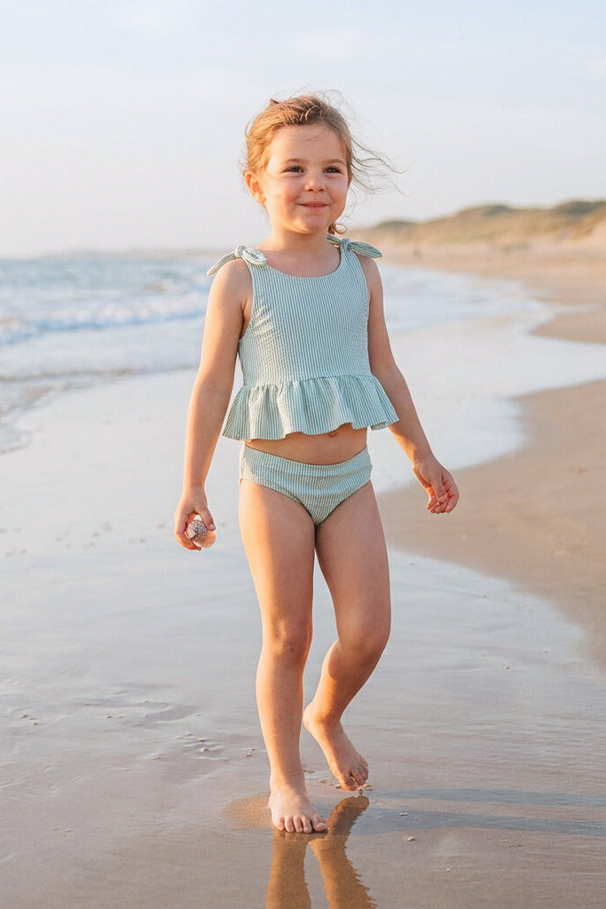 Maillot de bain deux pièces fille rayé vert | GUIMAUVE 2P