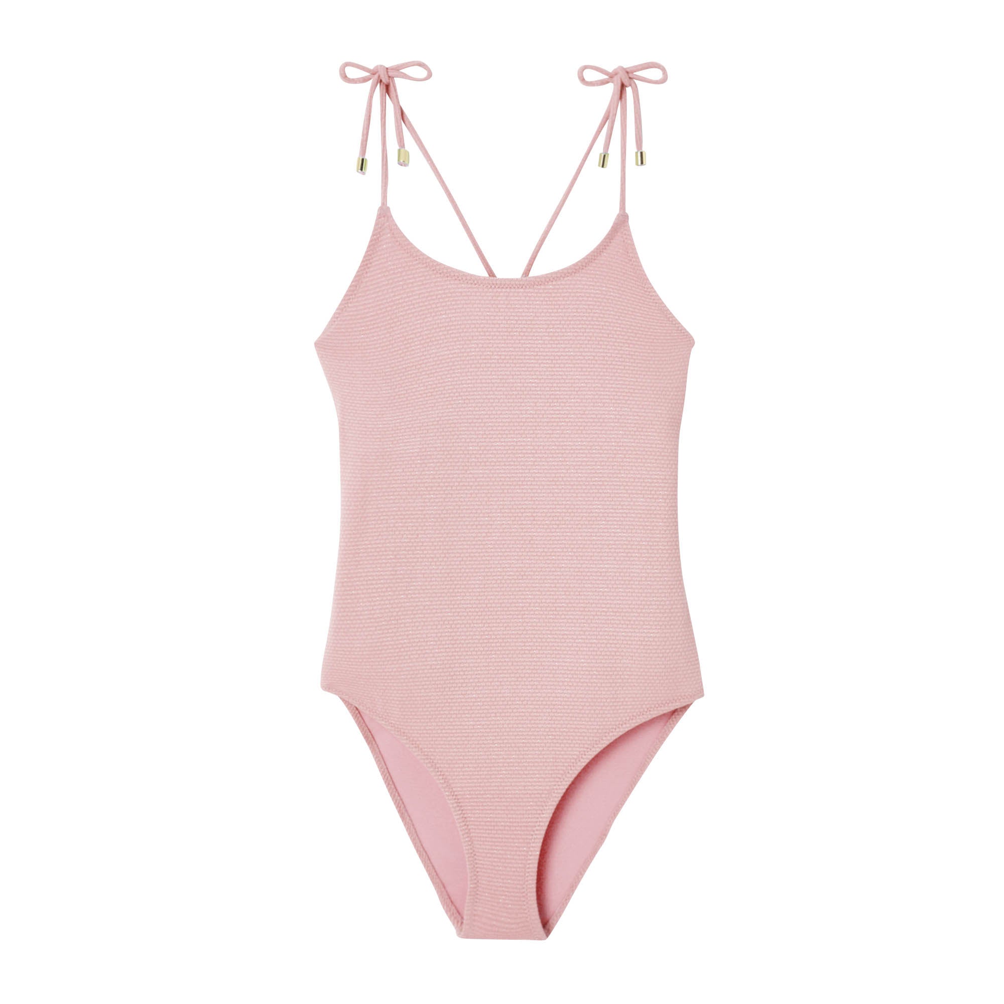 Girls' one-piece swimsuit, pale pink/gold pique | BAHAMAS 1P