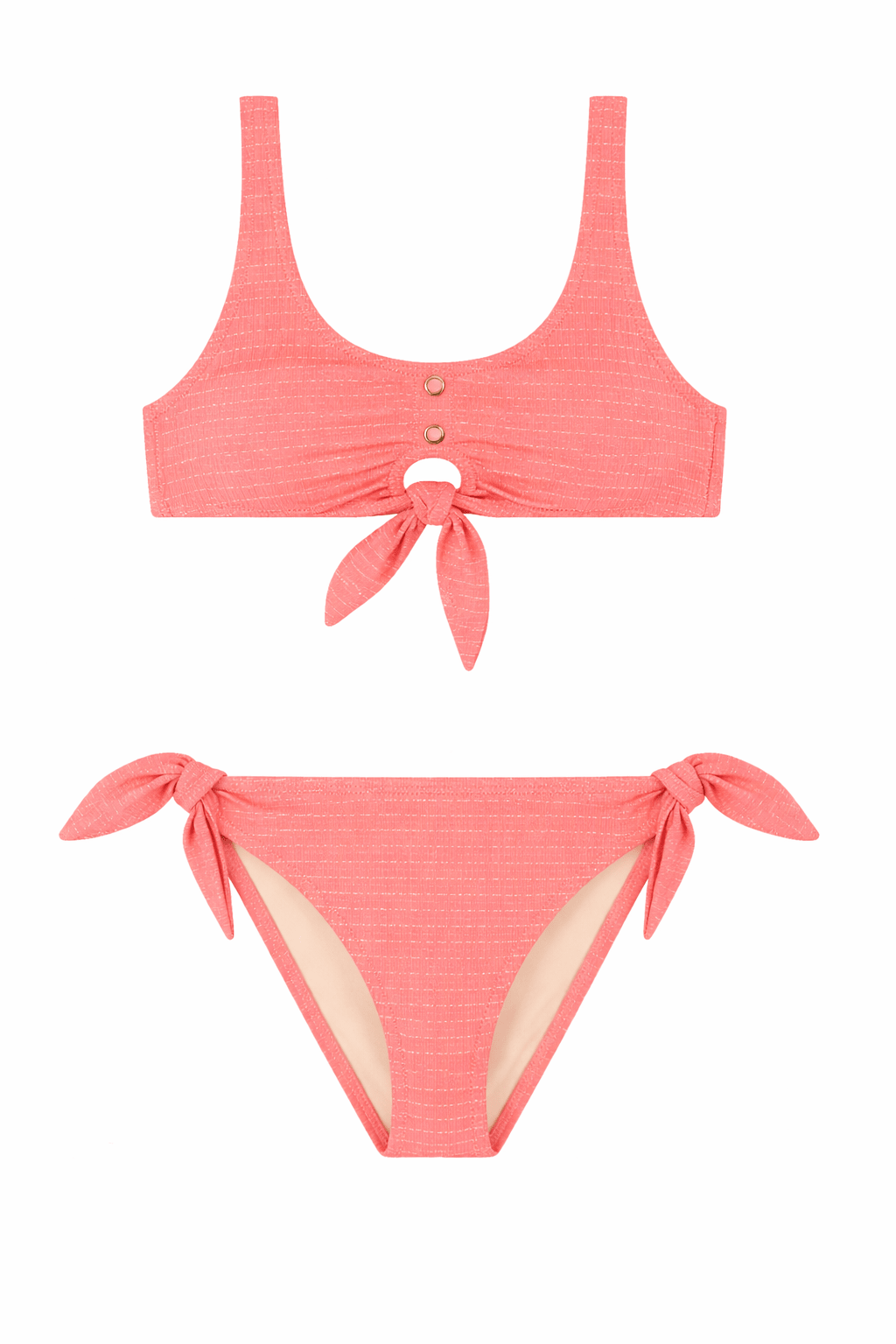 Girls' two-piece swimsuit with snaps, coral/gold | CALYPSO 2P