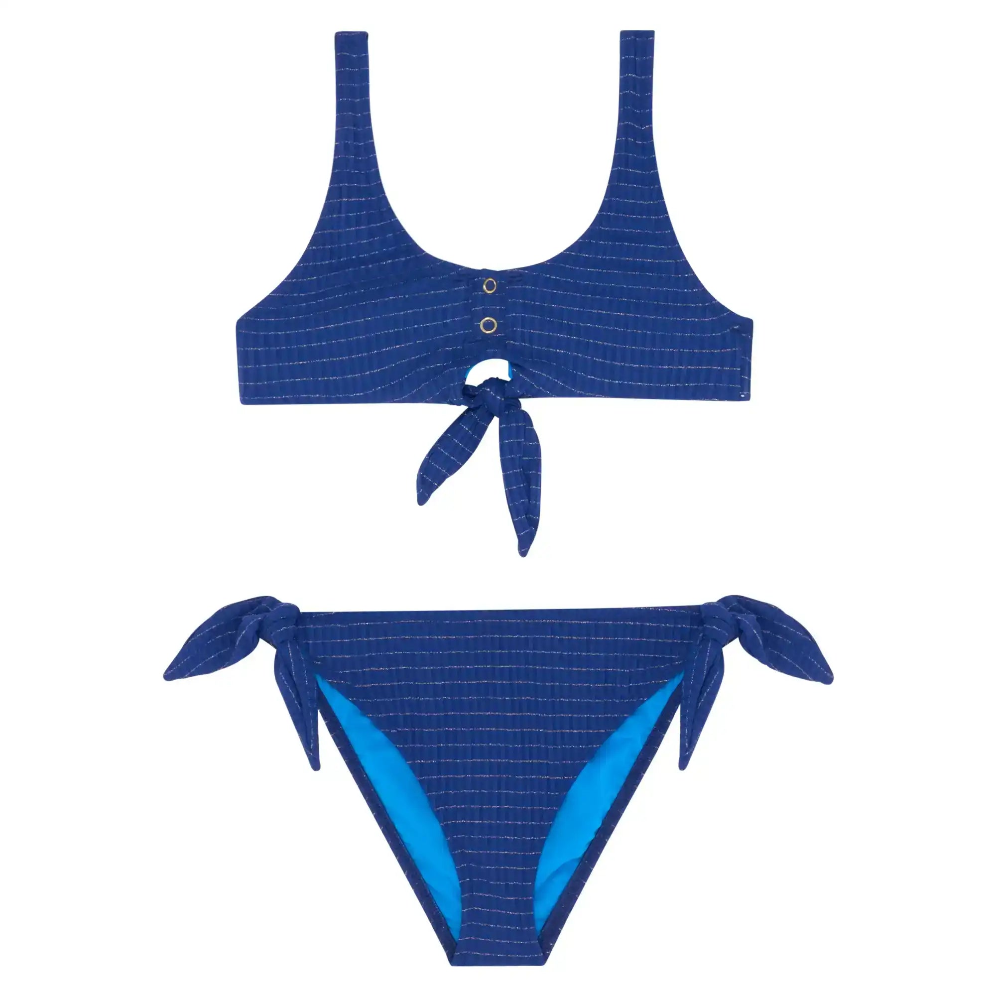 Maillot de bain deux pièces fille à pressions, marine/or | CALYPSO 2P