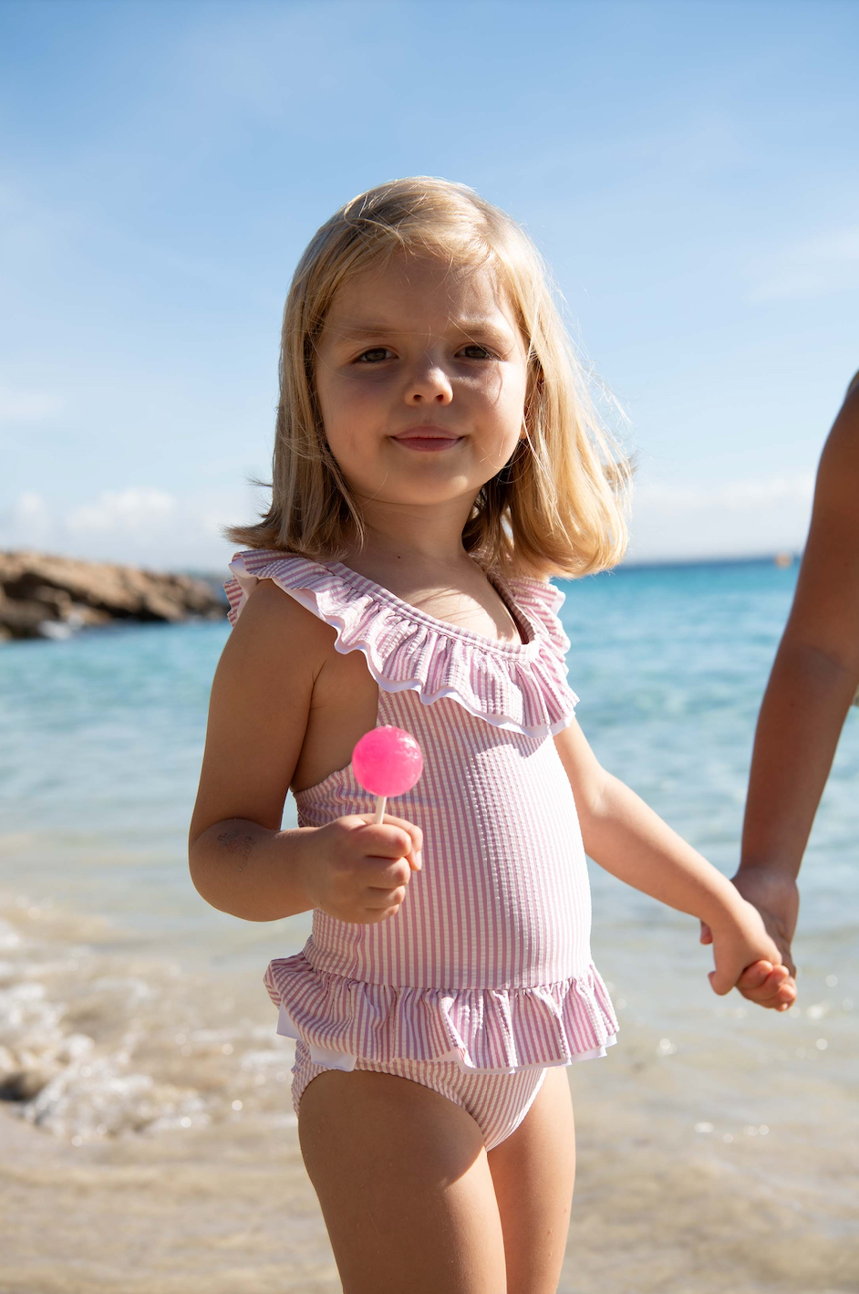 Maillot de bain deux pièces fille rayé lilas | GUIMAUVE 2P