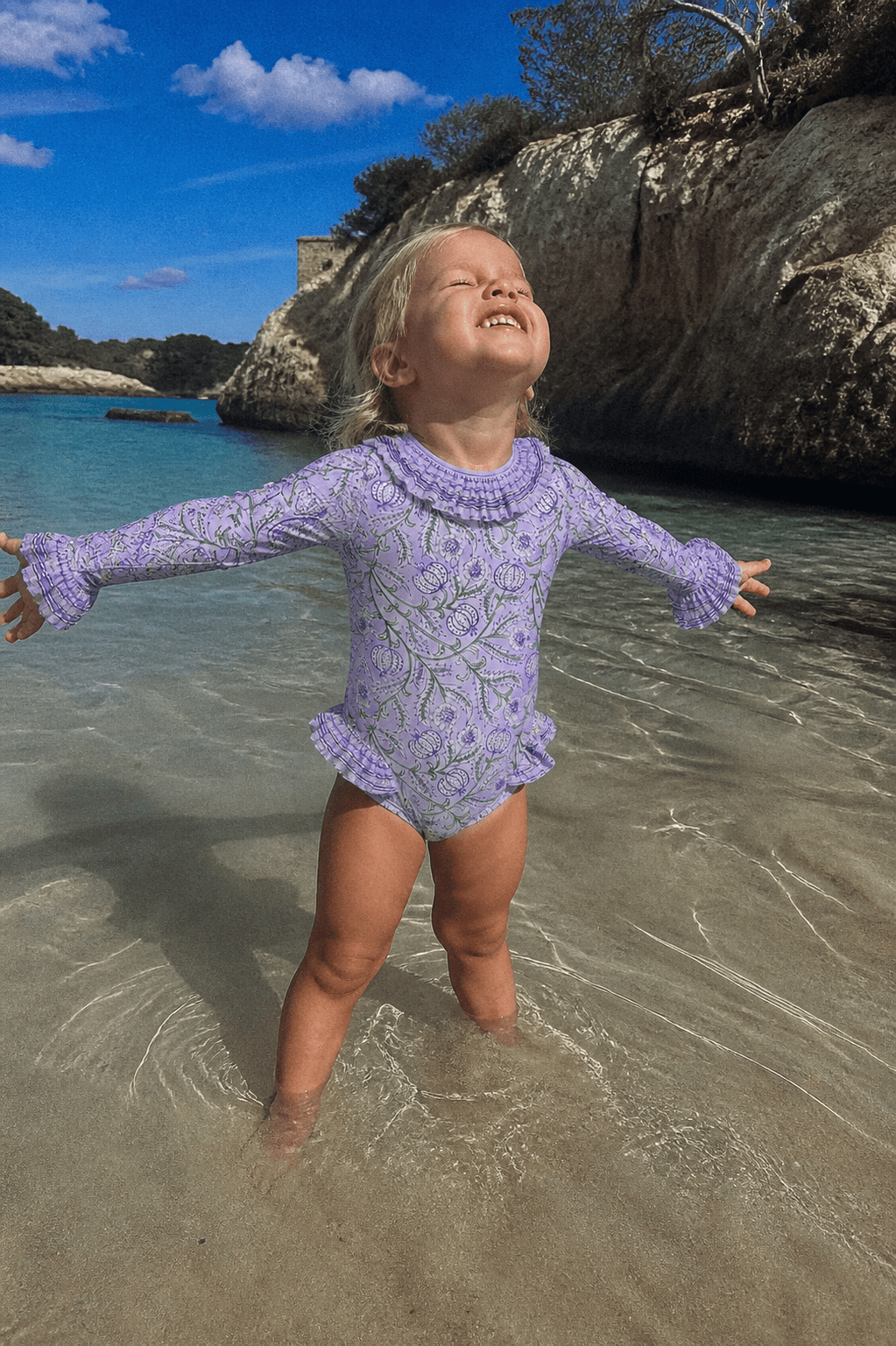 Long-sleeved one-piece swimsuit, purple | POPPY BEBE