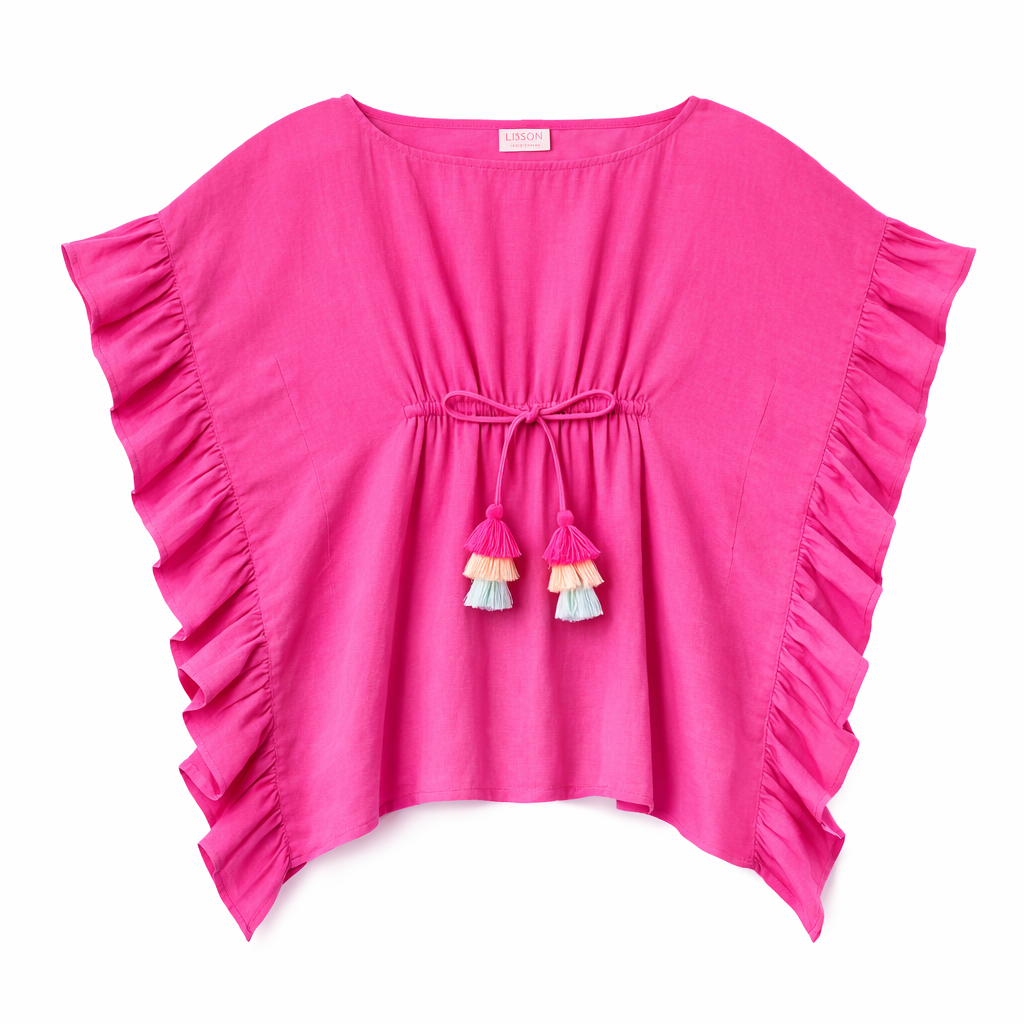 Girls' cover-up with tassels, Hot Pink | LEA