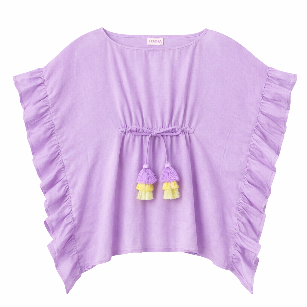 Girls' caftan with pompoms, lilac | LEA