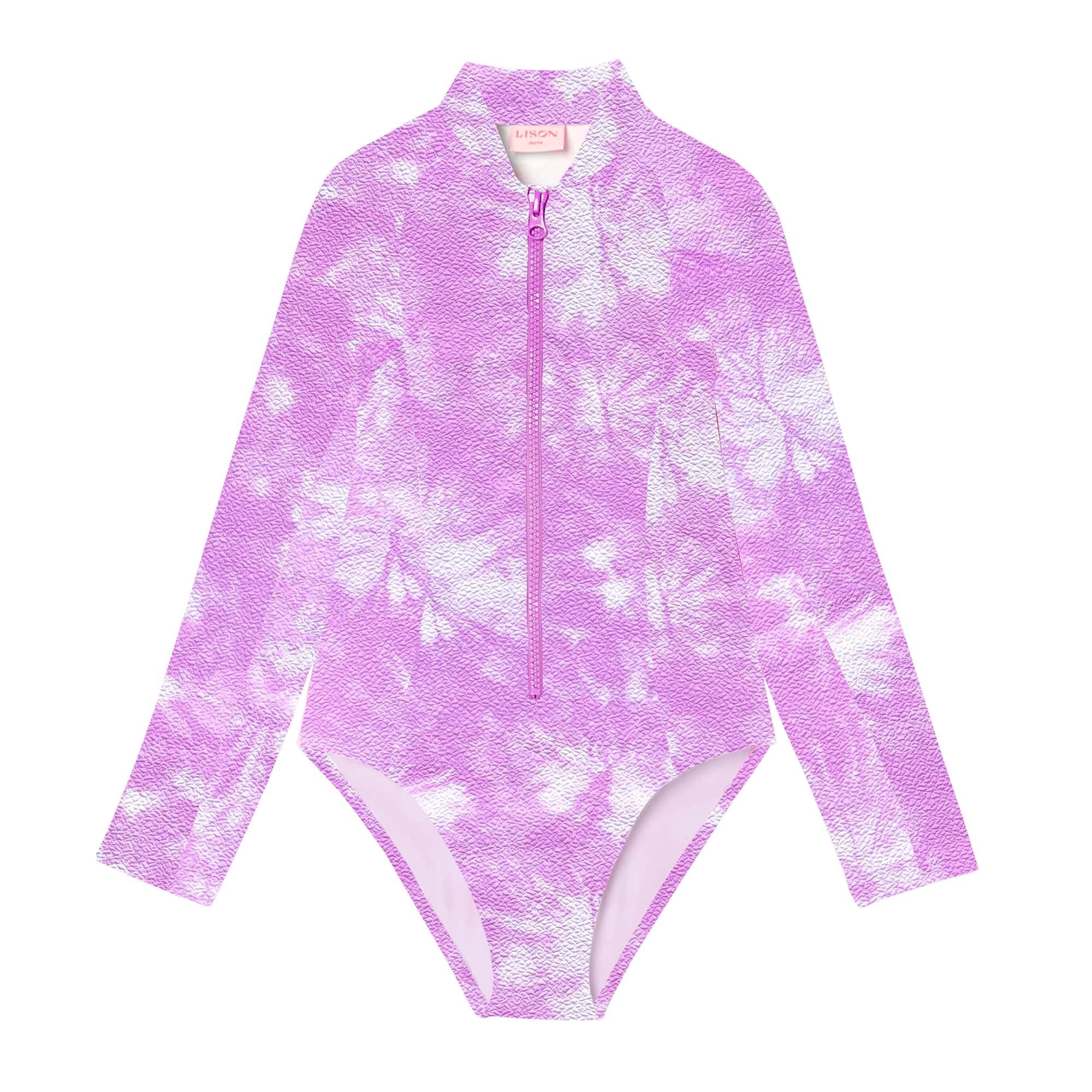 Maillot de bain manches longues anti UV fille, tie dye lilas | COMBI TAHAA