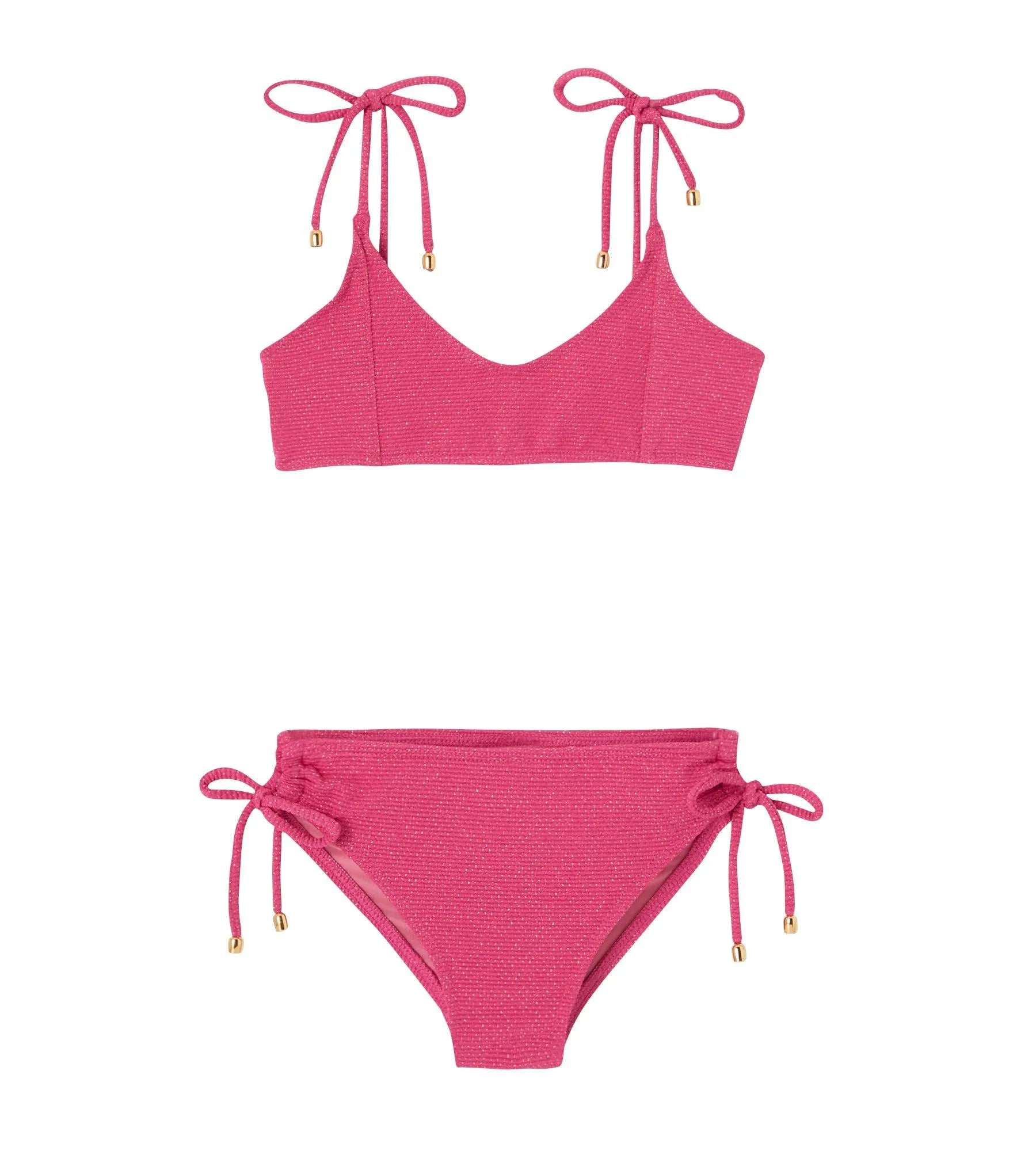 Bikini fille, tissu piqué framboise / or - Lison Paris