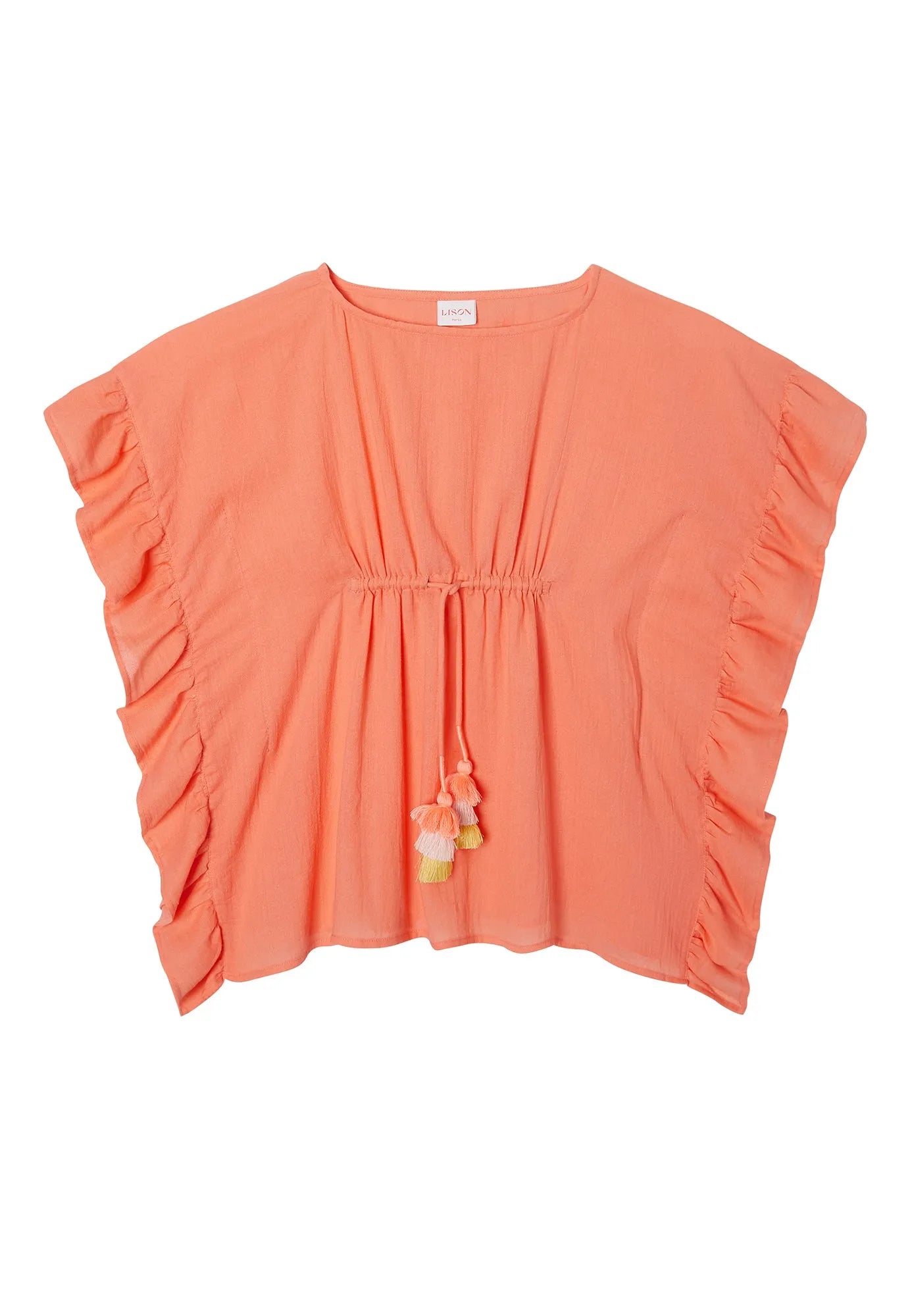 Caftan fille à pompons, corail | LEA - Lison Paris