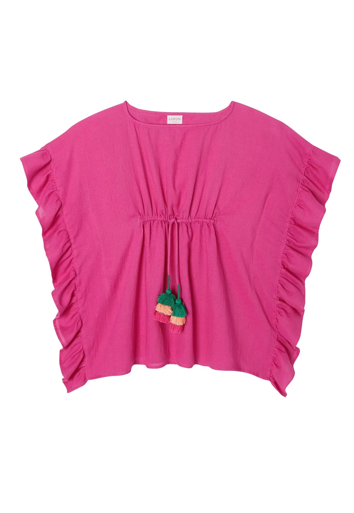 Caftan fille à pompons, fuschia | LEA - Lison Paris