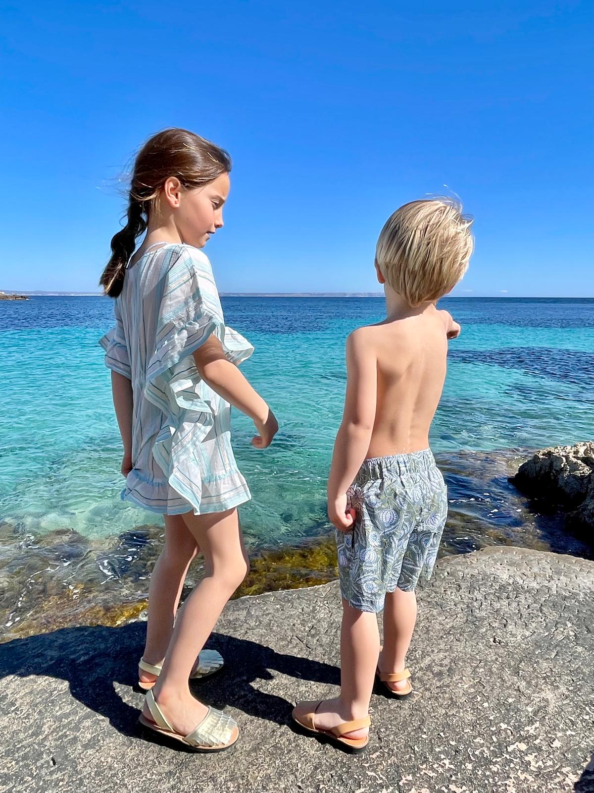 Caftan rayé lurex fille, aqua/or | BAHIA - Lison Paris