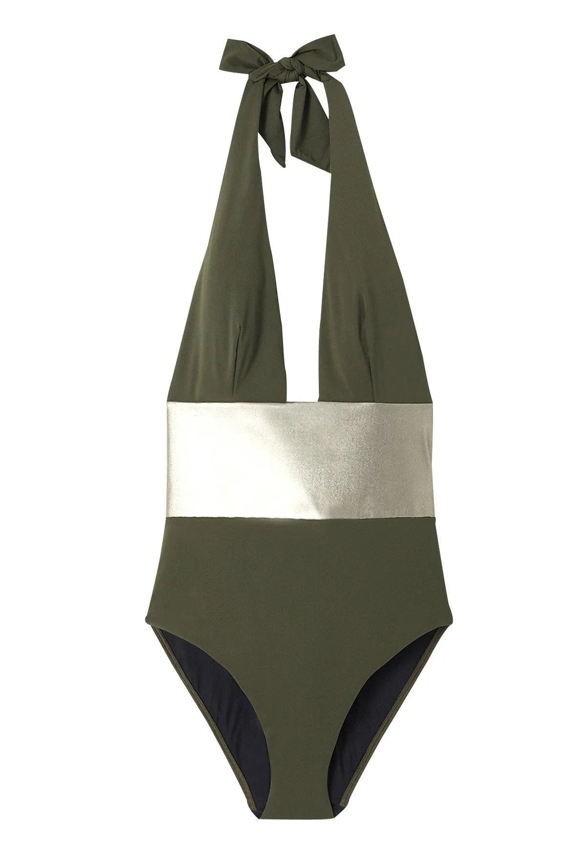 Maillot 1 pièce femme bicolore kaki | CALVI 1P - Lison Paris