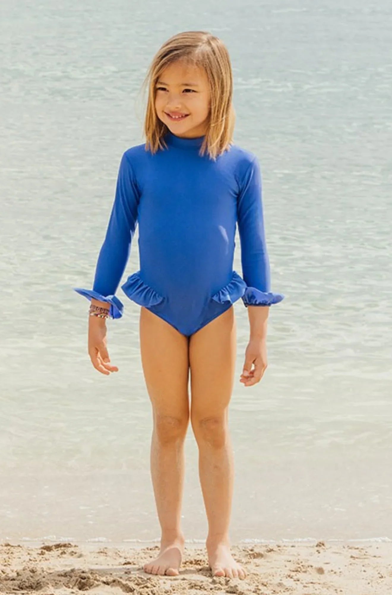 Maillot bébé fille anti UV, manches longues bleue| BORA BORA BEBE - Lison Paris