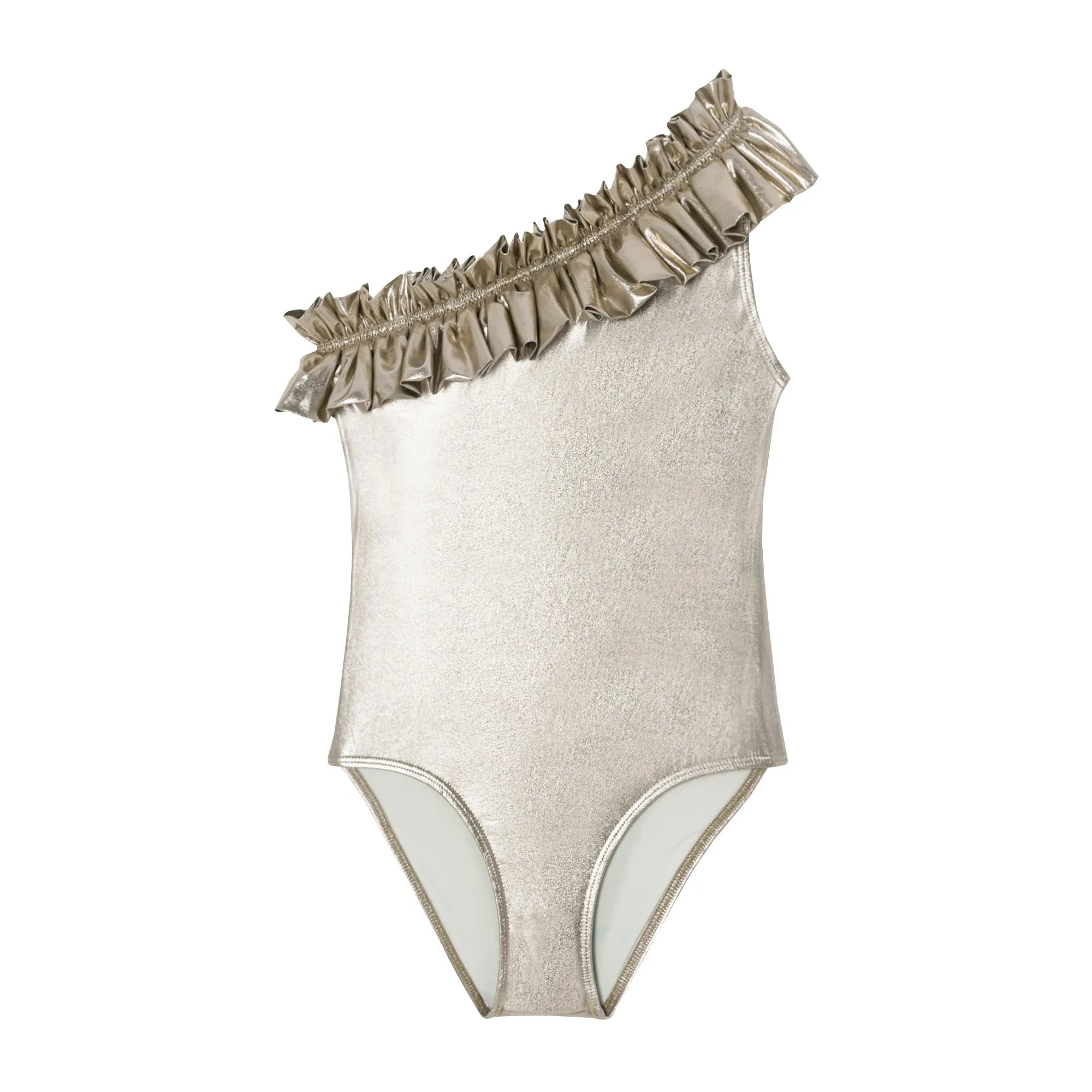 Maillot de bain asymétrique fille, champagne iridescent | VENUS 1P - Lison Paris