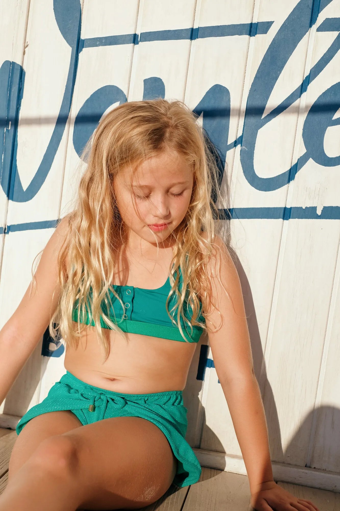 Maillot de bain deux pièces fille anti-uv, vert | ACAPULCO - Lison Paris