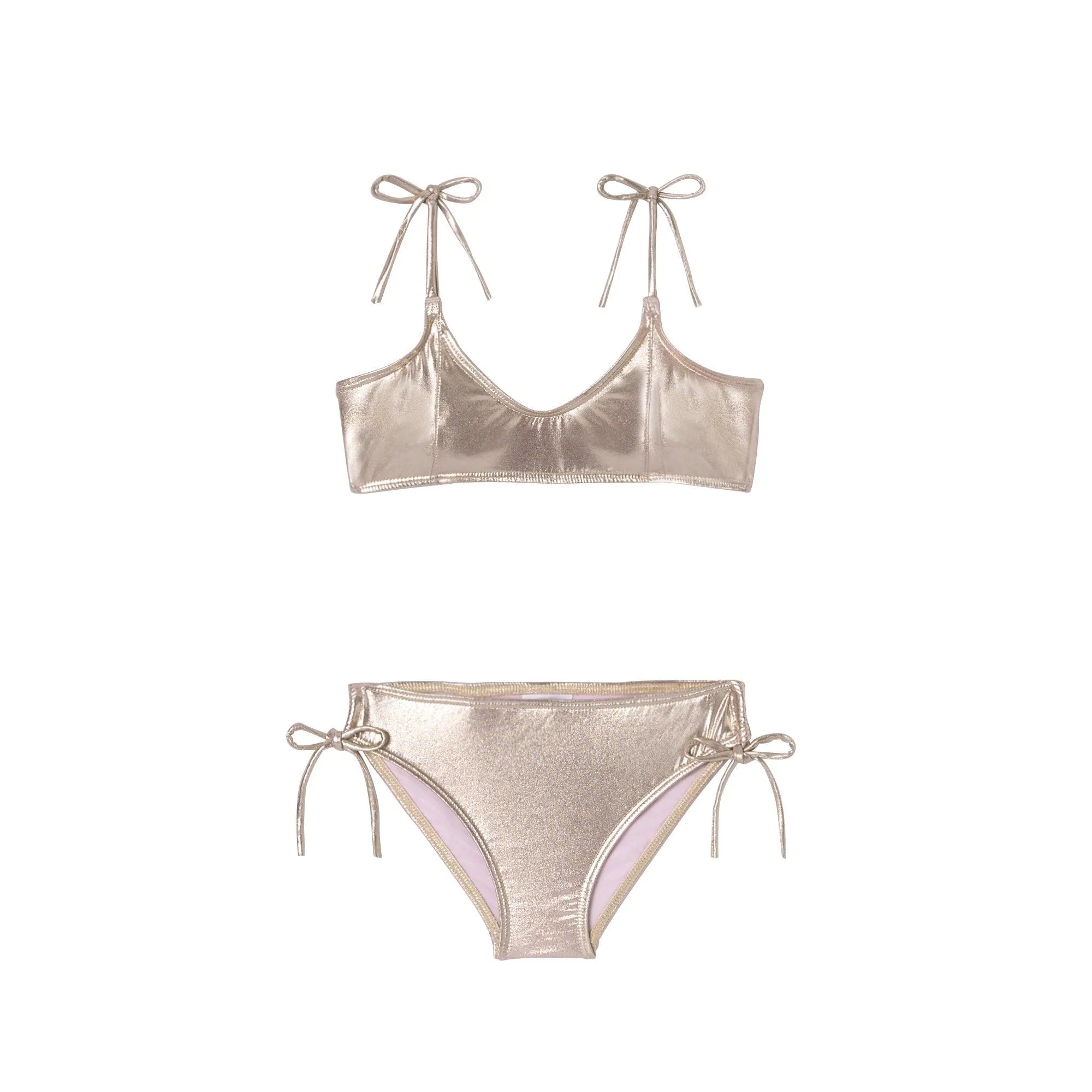 Maillot de bain deux pièces fille, champagne iridescent | SORBET 2P - Lison Paris