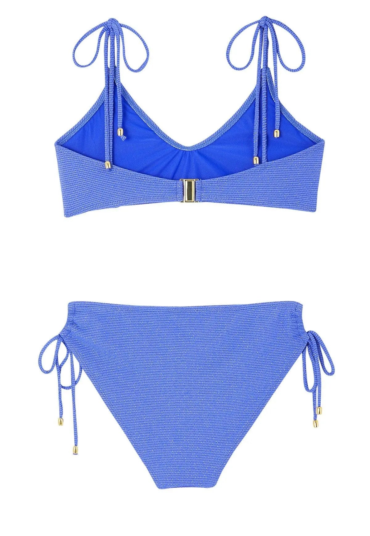 Maillot de bain deux pièces fille, piqué porcelaine/ or | BAHAMAS 2P - Lison Paris
