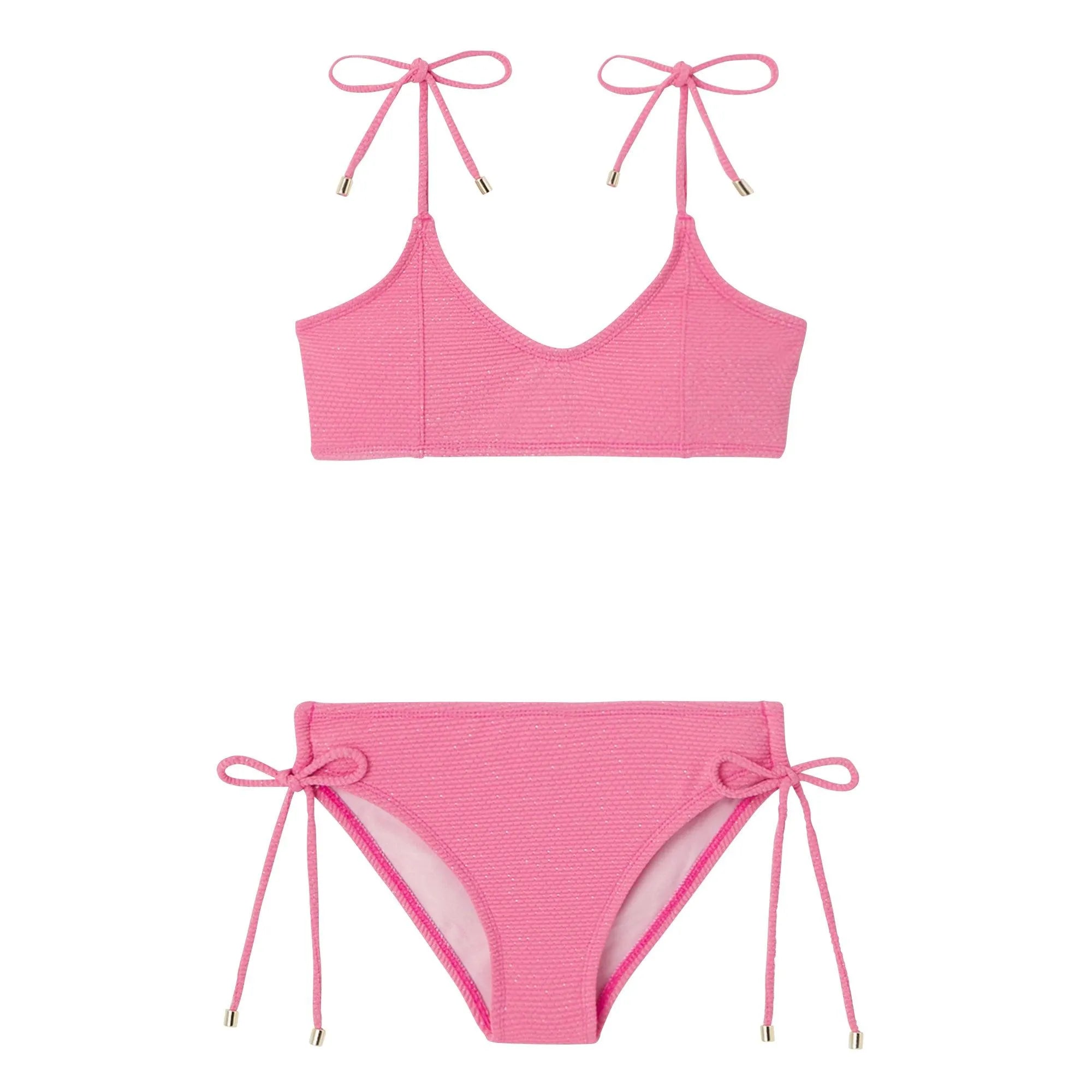 Maillot de bain deux pièces fille, piqué rose/or | BAHAMAS 2P - Lison Paris