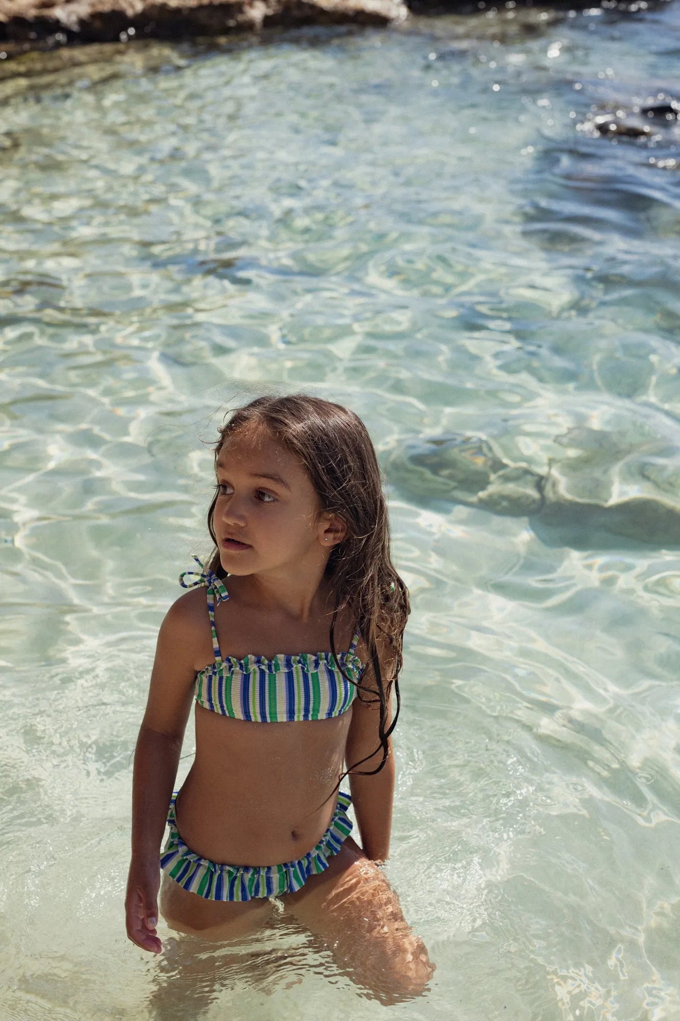 Maillot de bain deux pièces filles, rose/vert | ISCHIA 2P - Lison Paris
