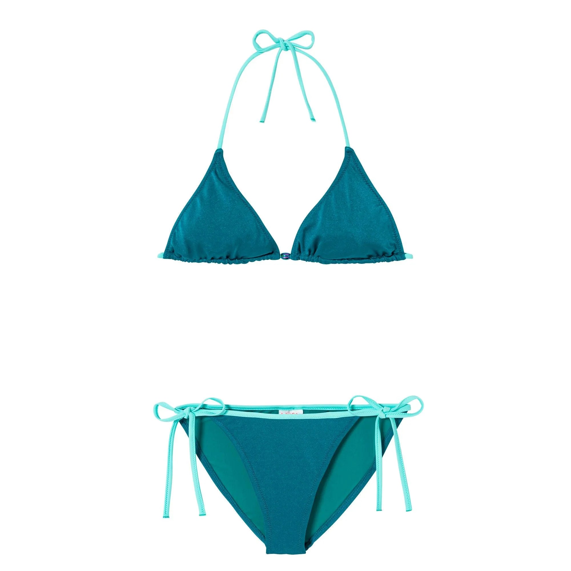 Maillot de bain deux pièces triangle fille, émeraude | BERMUDES 2P - Lison Paris