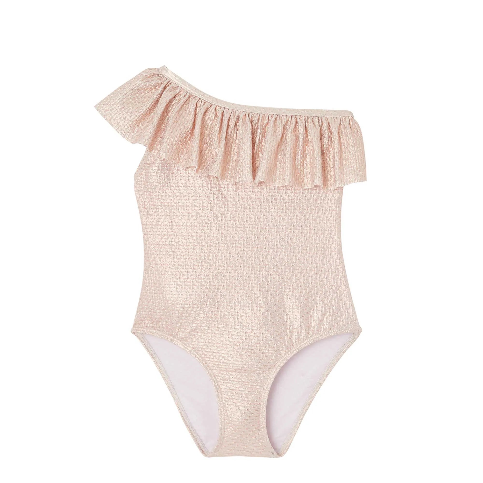 Maillot de bain fille asymétrique, or rose - Lison Paris