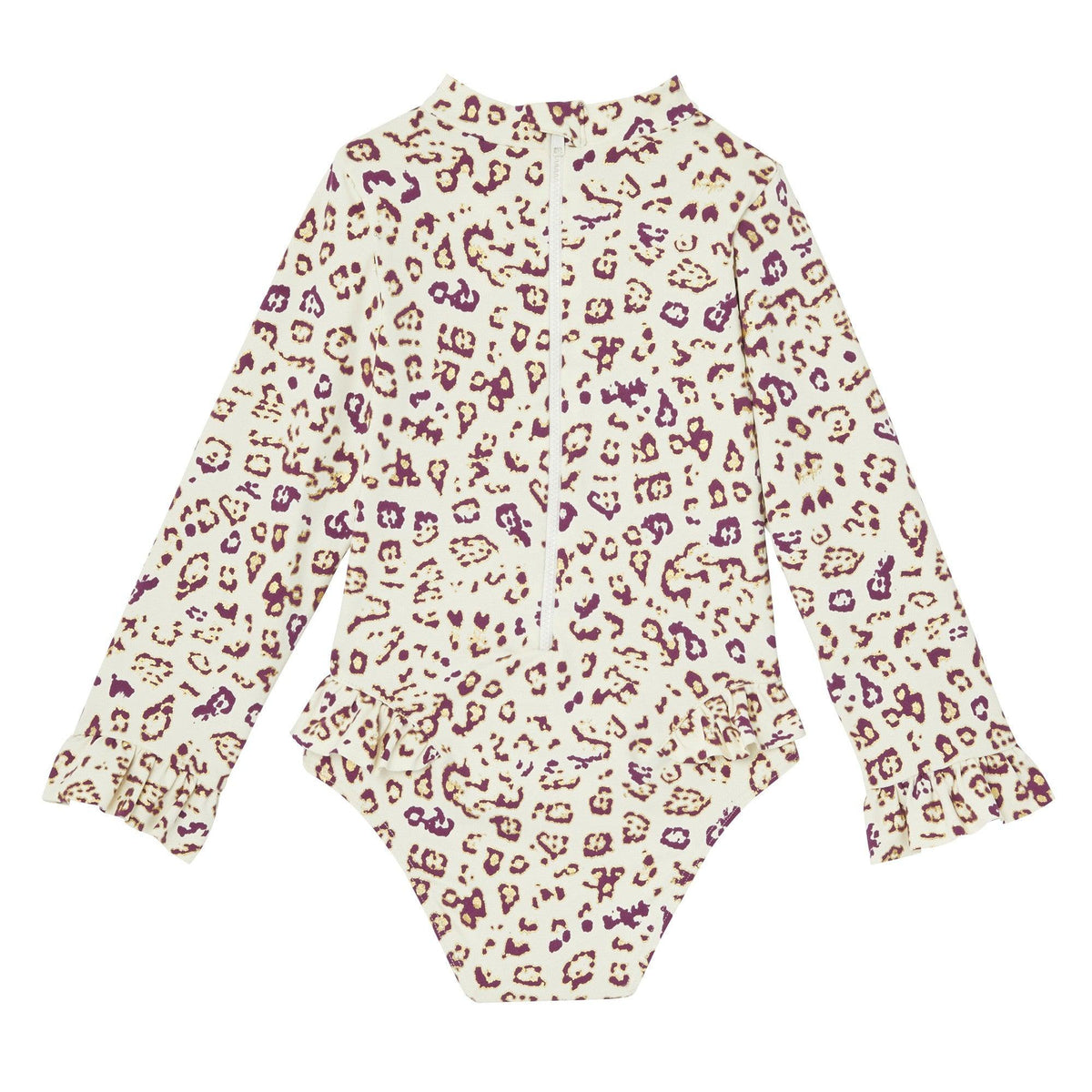 Long-sleeved leopard print baby girl swimming costume