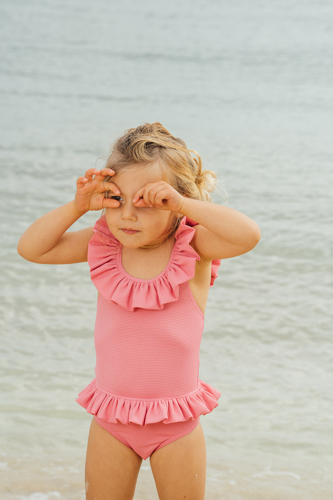 Maillot de bain une pièce bébé fille, piqué rose/or | BAHAMAS BABY - Lison Paris