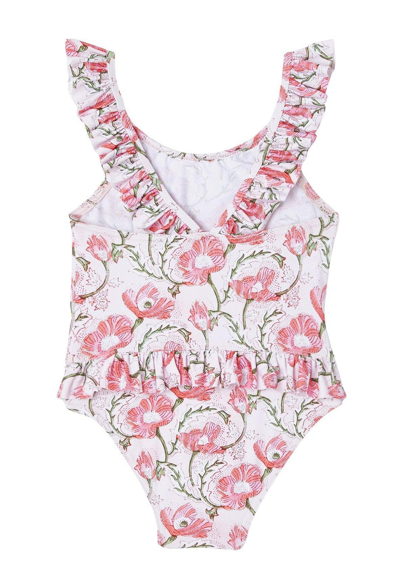 One-piece swimsuit for baby girls. Lison Paris. Floral print