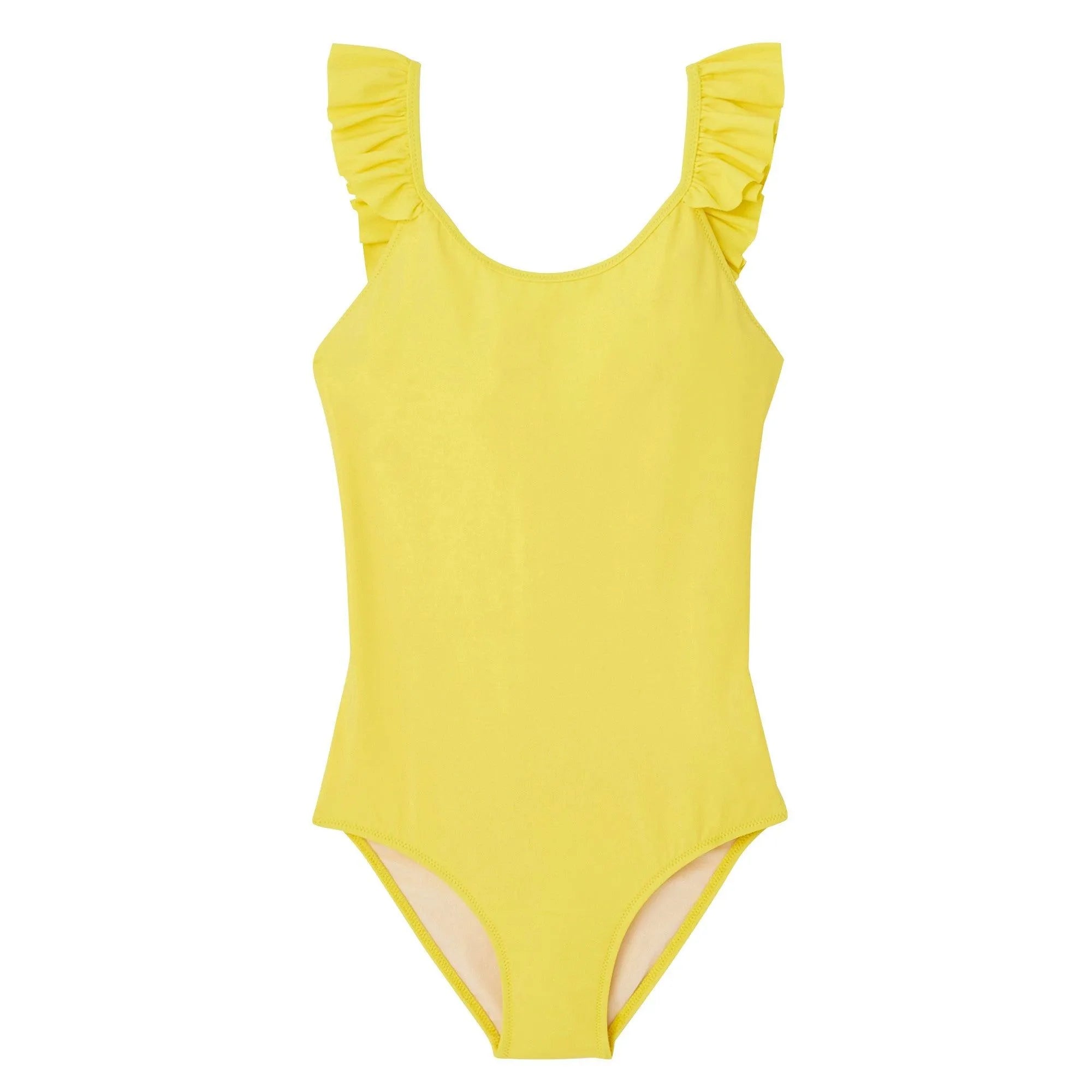 Maillot de bain une pièce fille à volants, anti UV, jaune| BORA BORA 1P - Lison Paris