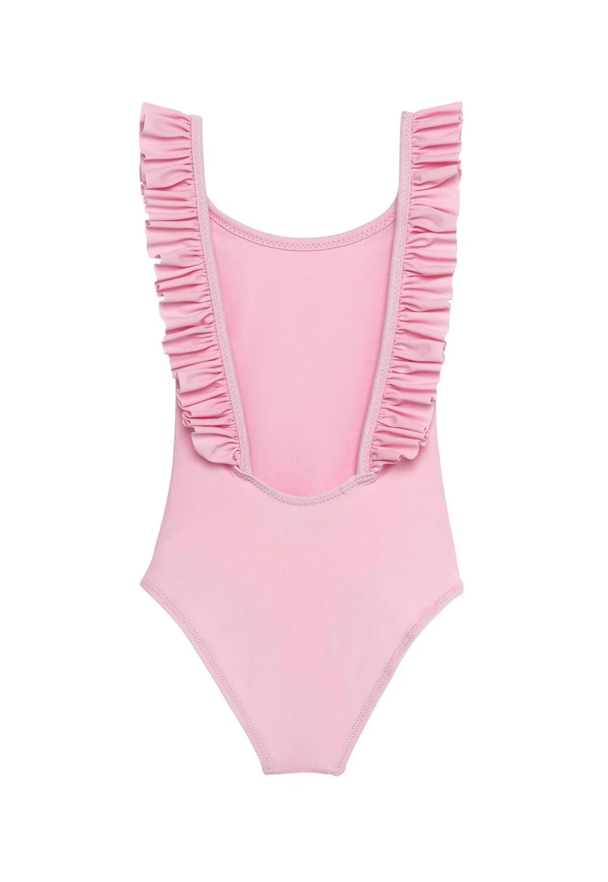 Maillot de bain une pièce fille à volants, anti UV, rose pâle| BORA BORA 1P - Lison Paris