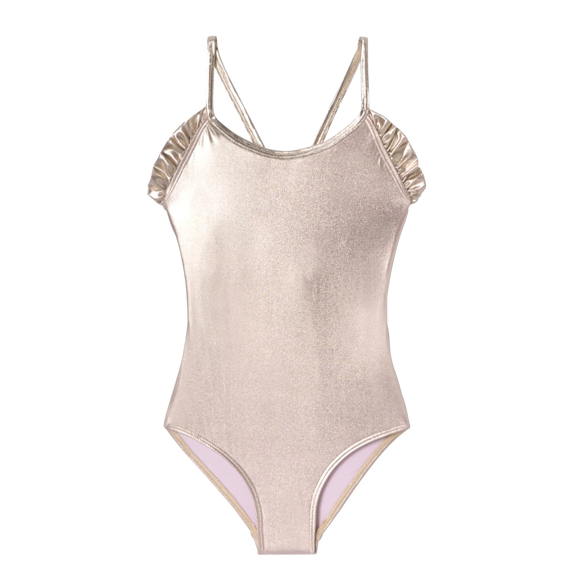 Maillot de bain une pièce fille, argent iridescent | SORBET 1P - Lison Paris