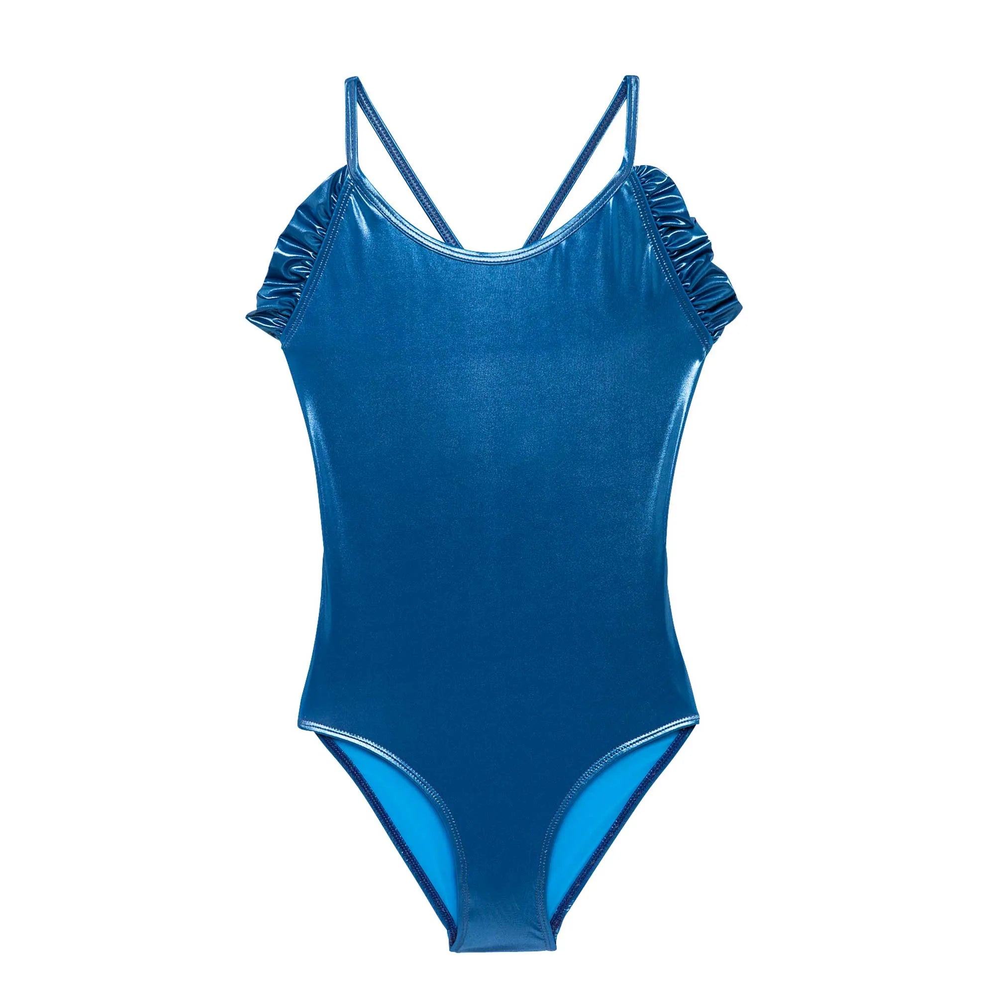 Maillot de bain une pièce fille irisé bleu | SORBET 1P - Lison Paris