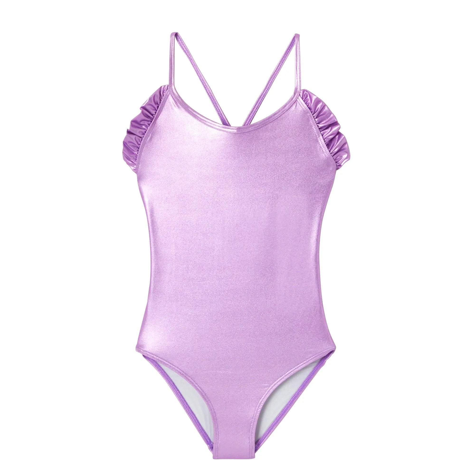 Maillot de bain une pièce fille, lilas iridescent | SORBET 1P - Lison Paris