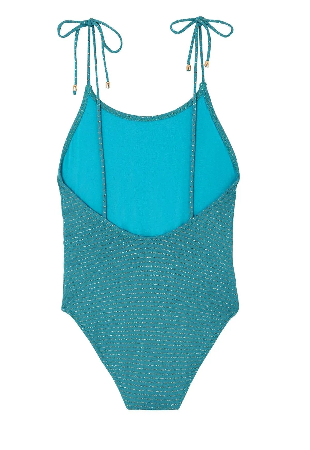 Maillot de bain une pièce fille, piqué émeraude/or | BAHAMAS 1P - Lison Paris