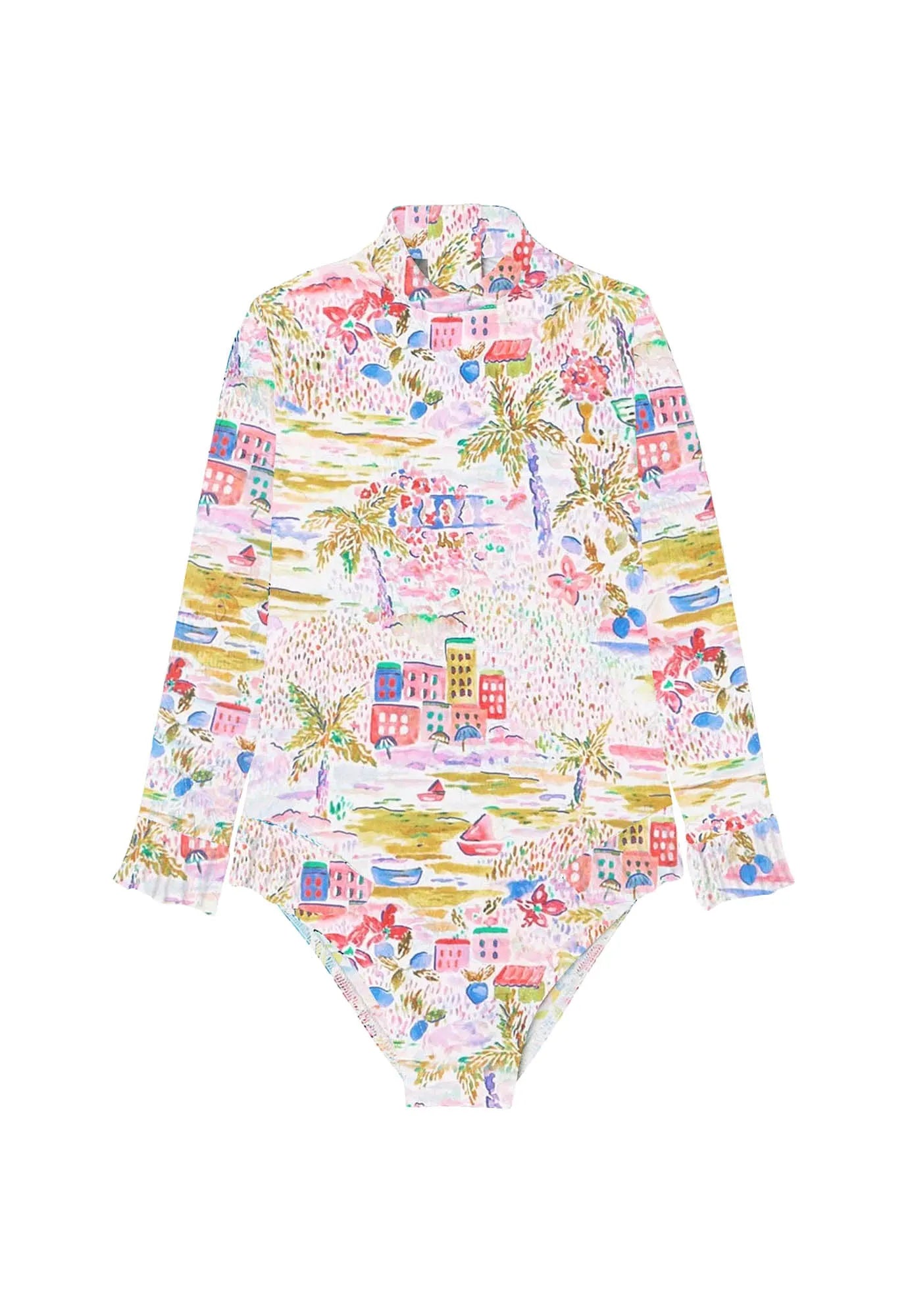 Maillot de bain une pièce manche longue, rose | GIGI BEBE - Lison Paris