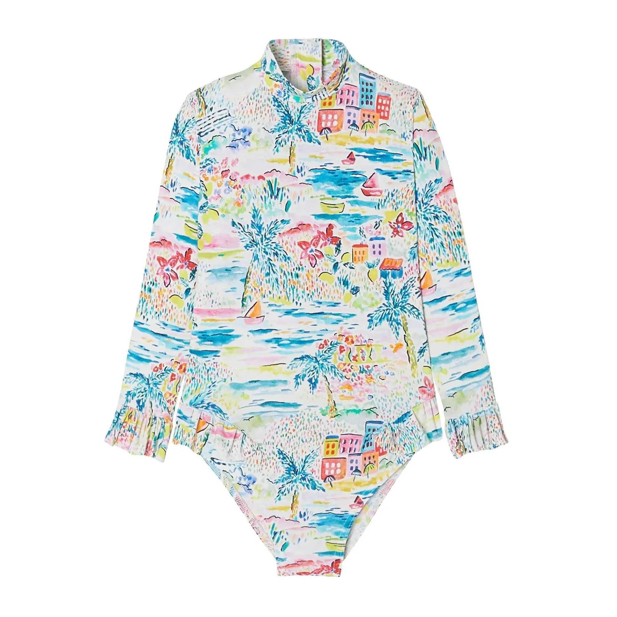 Maillot de bain une pièce manches longues, aqua | GIGI BEBE - Lison Paris
