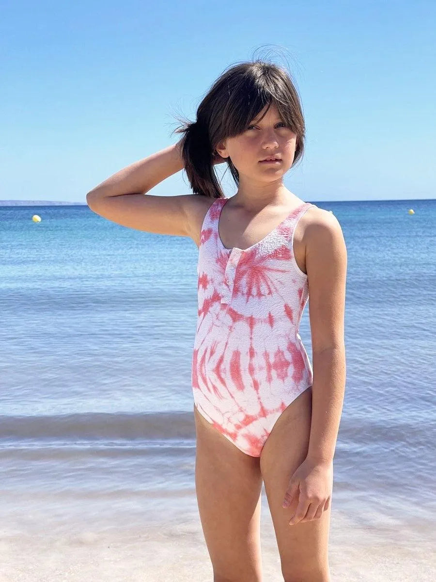 Maillot une pièce fille, tie dye corail | TAHAA 1P - Lison Paris