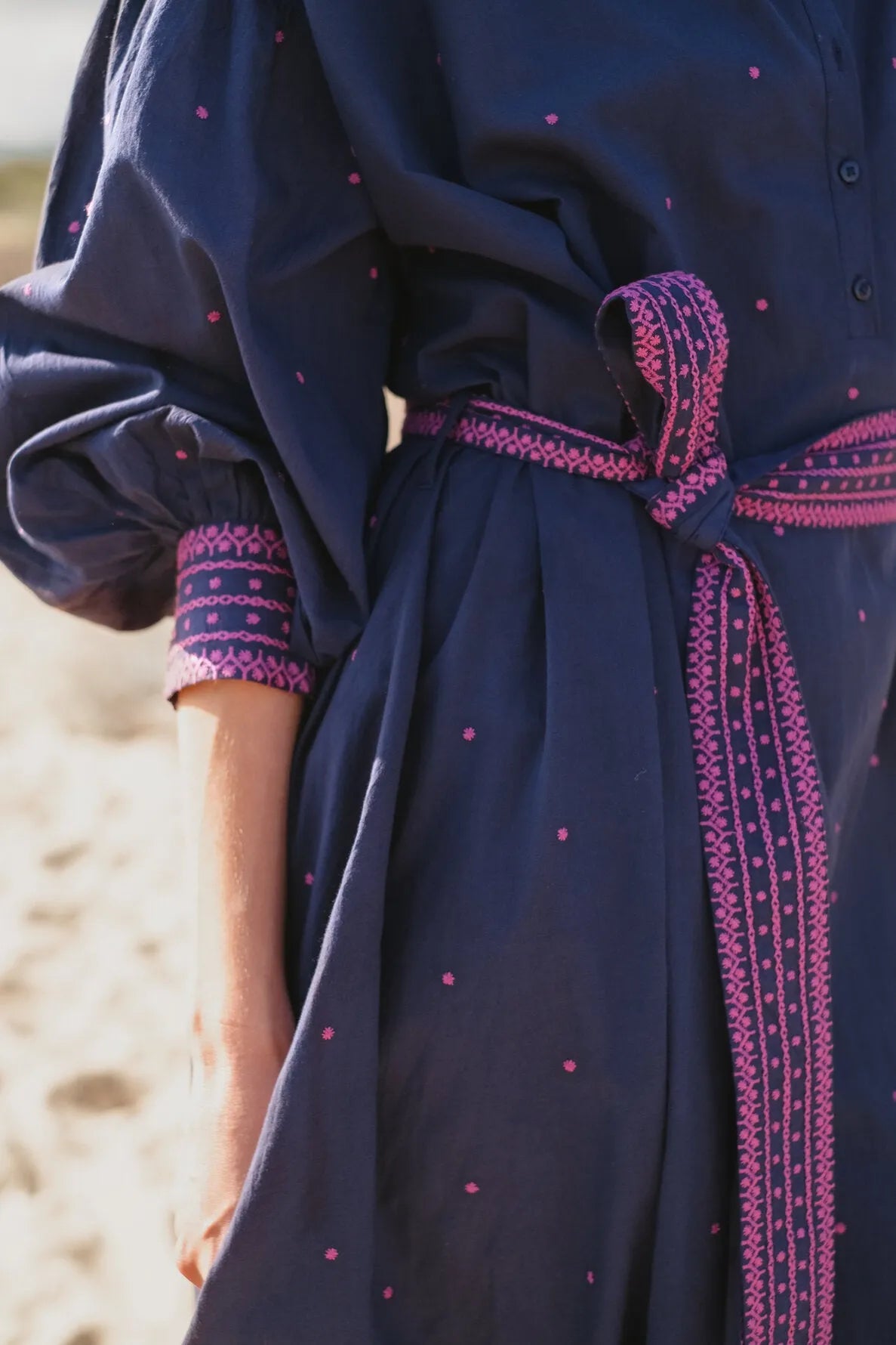 Robe de plage manches longues marine | SANTORIN - Lison Paris