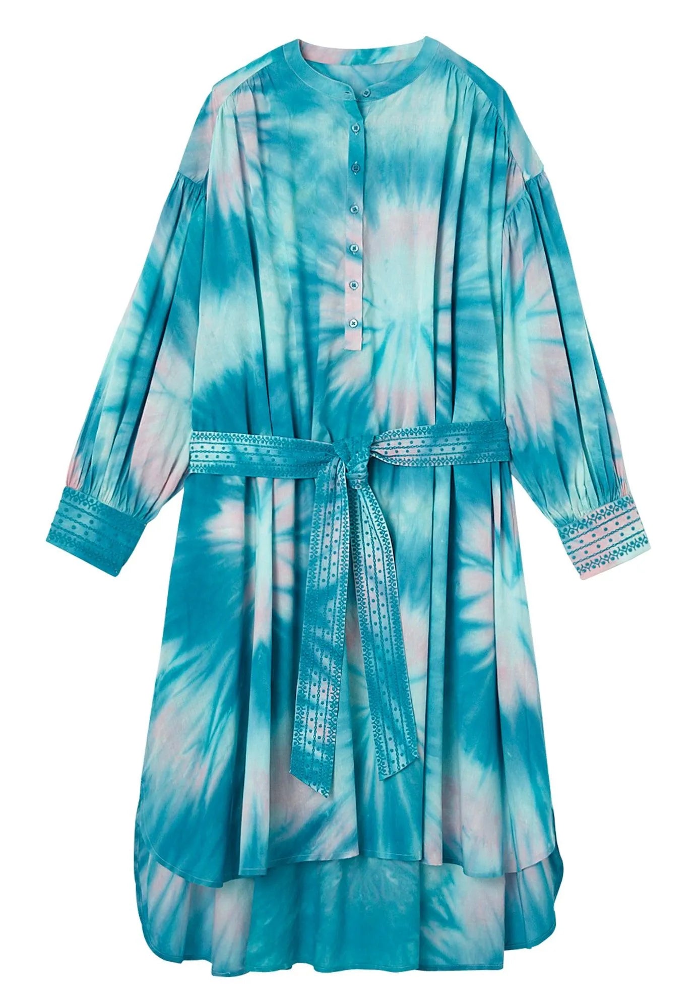 Robe de plage manches longues turquoise | SANTORIN - Lison Paris