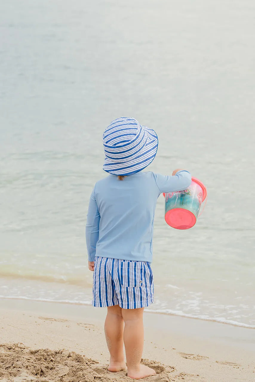 Short de bain garçon, bleu rayé | MILOS - Lison Paris