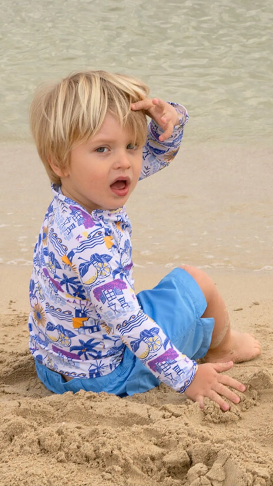 Tee-shirt garçon anti UV motifs grecs | PAROS T-SHIRT - Lison Paris